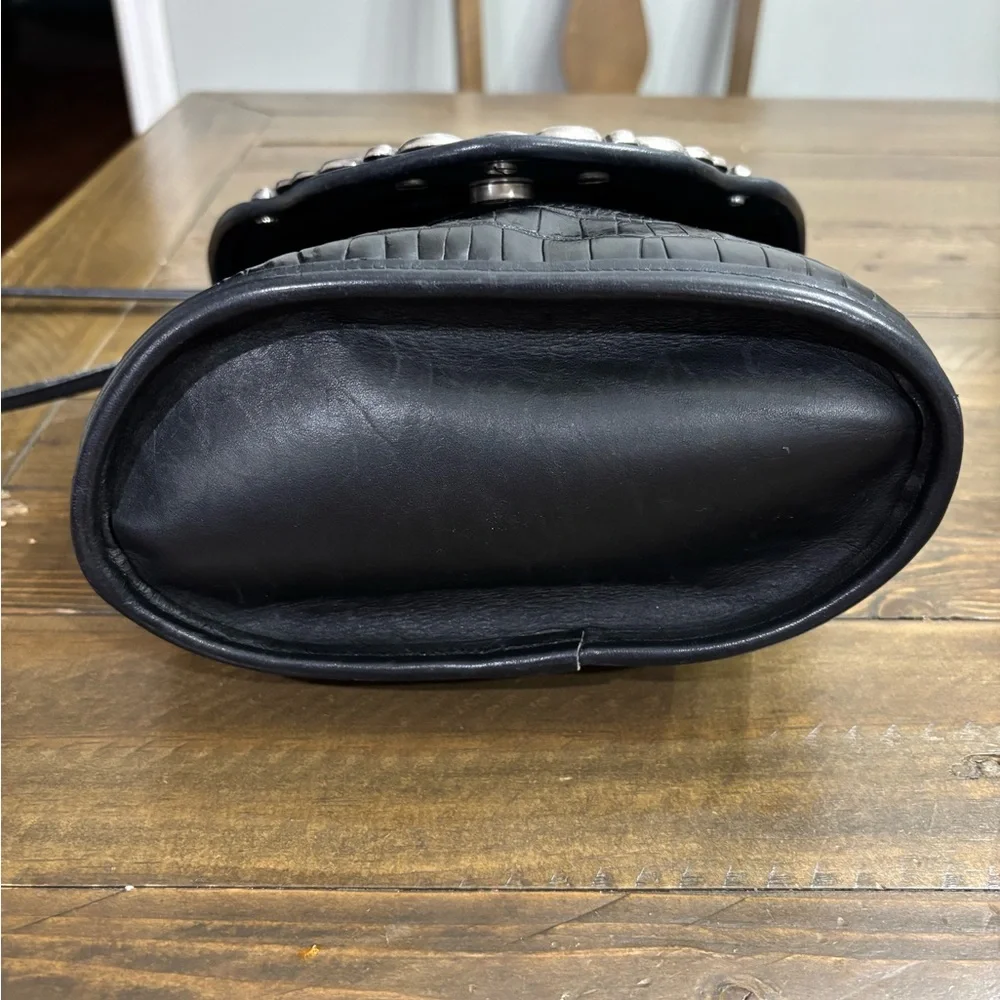 Brighton Black Croc-Embossed Leather Crossbody Bucket Bag